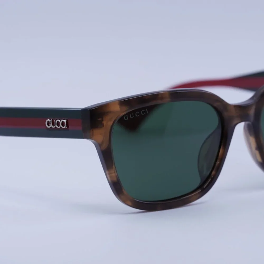 Gucci GG1872SK 003 Sunglasses Brown Havana/Green/Red Square Frames, Green Lenses